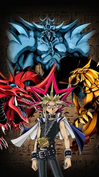 Yugi Moto and Legendary Egyptian Duel Monsters: Slifer, Obelisk, and Ra