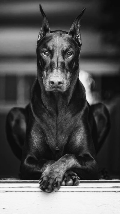 Majestic Black Dog with Intense Gaze in Nature