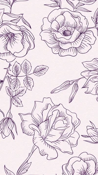 floral, flowers, girly, outline, roses wallpaper