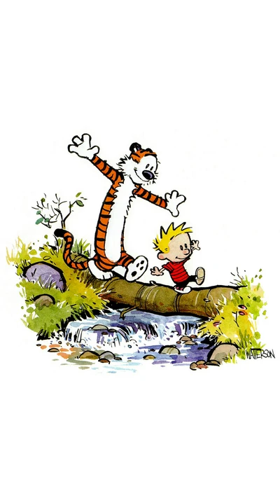 Calvin et Hobbes Exploration de la nature près d'un ruisseau