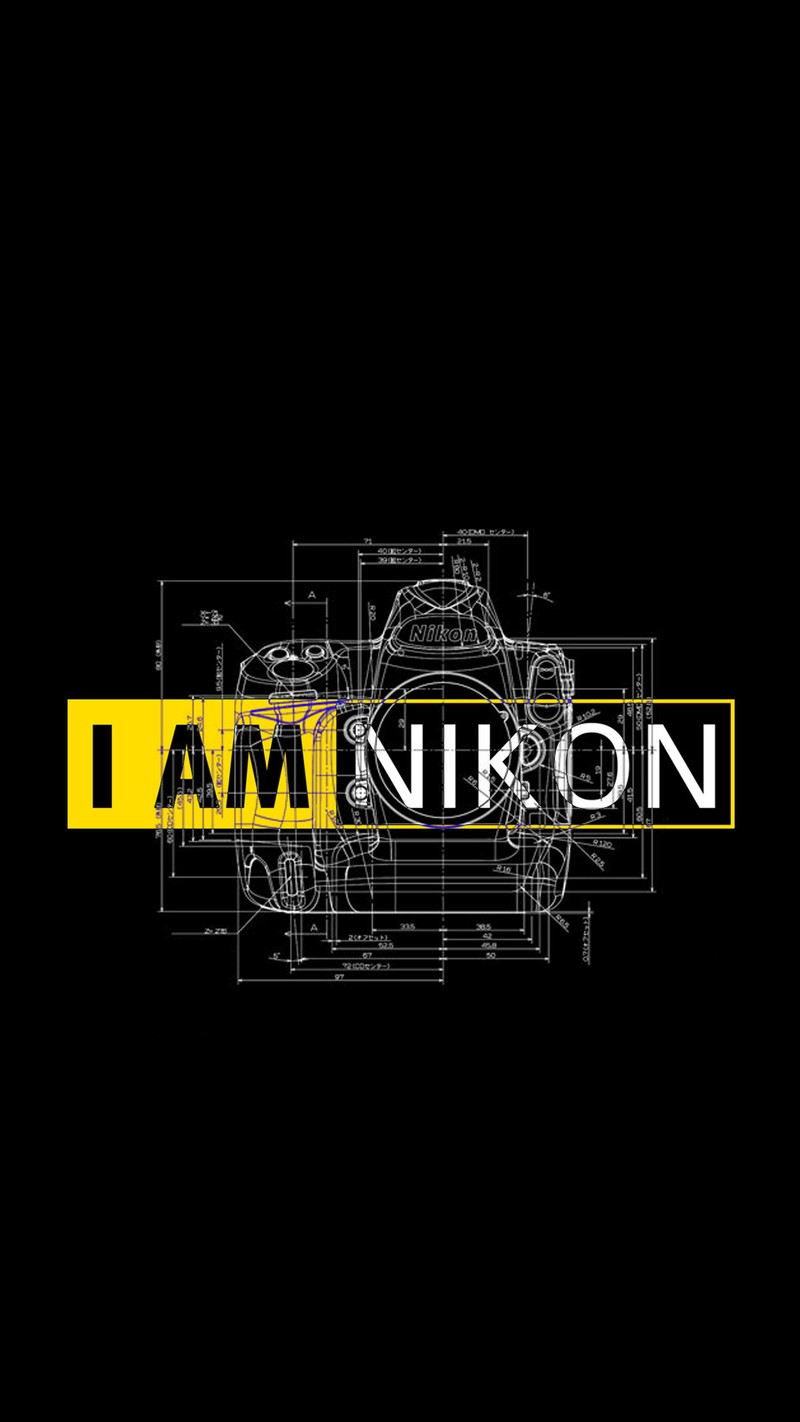 A black and yellow logo with a car and a blueprint (black, camera, logo, nikon, samsung)