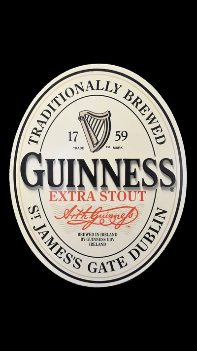 Guinness Extra Stout Label - Traditionally Brewed in Dublin, Ireland