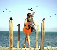 guitar, sea