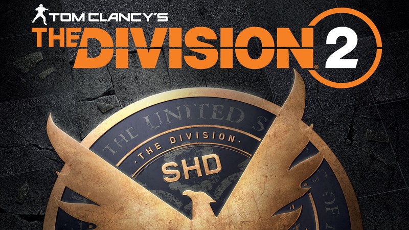 Логотип the division 2 на черном фоне с золотым гербом (tom clancys the division 2, the division 2, видеоигра)