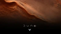 Eine weitläufige Wüstenlandschaft mit sanften Sanddünen, mit dem Titel "Düne" in einer eleganten, futuristischen Schriftart.