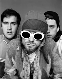 Iconic Black and White Portrait of Nirvana with Distinctive Eyewear