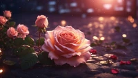 pink, rose, flowers, flower, digital art wallpaper