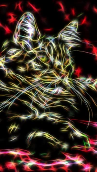 Chat Fractal Néon : Une Fusion Vibrante de Lumière et de Motif