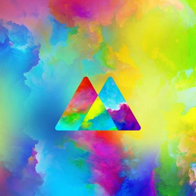 Arte abstracto colorido con formas triangulares sobre un fondo vibrante