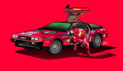 Roi futuriste : Marty McFly dans une DeLorean rouge