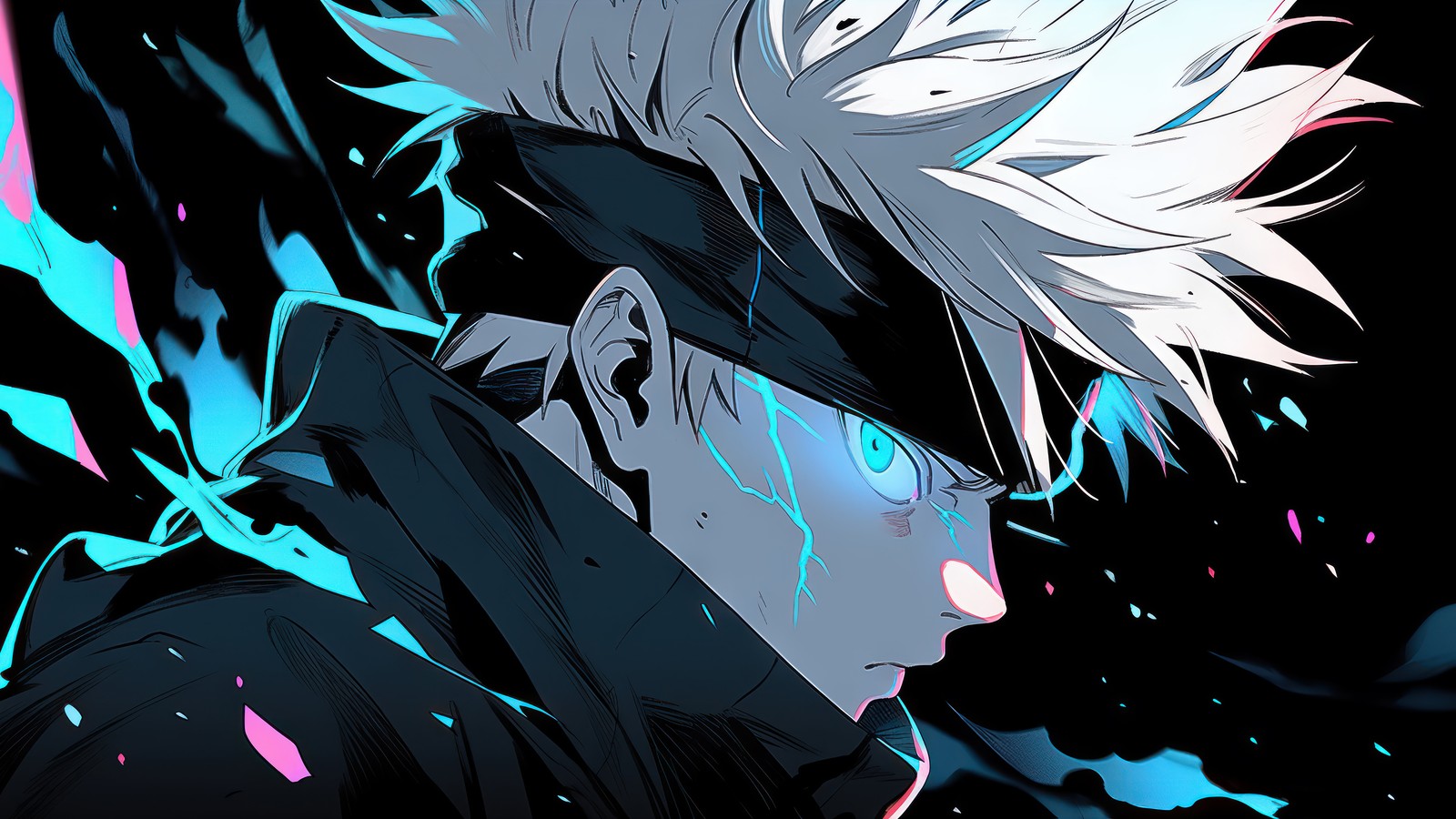 Anime, bleach, schwarz, weiß, blau, augen, haare, brille, typ (satoru gojo, jujutsu kaisen, anime)