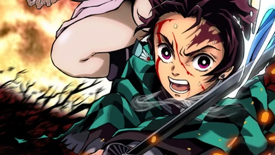 Tanjiro Kamado in Action: The Determined Slayer from Demon Slayer