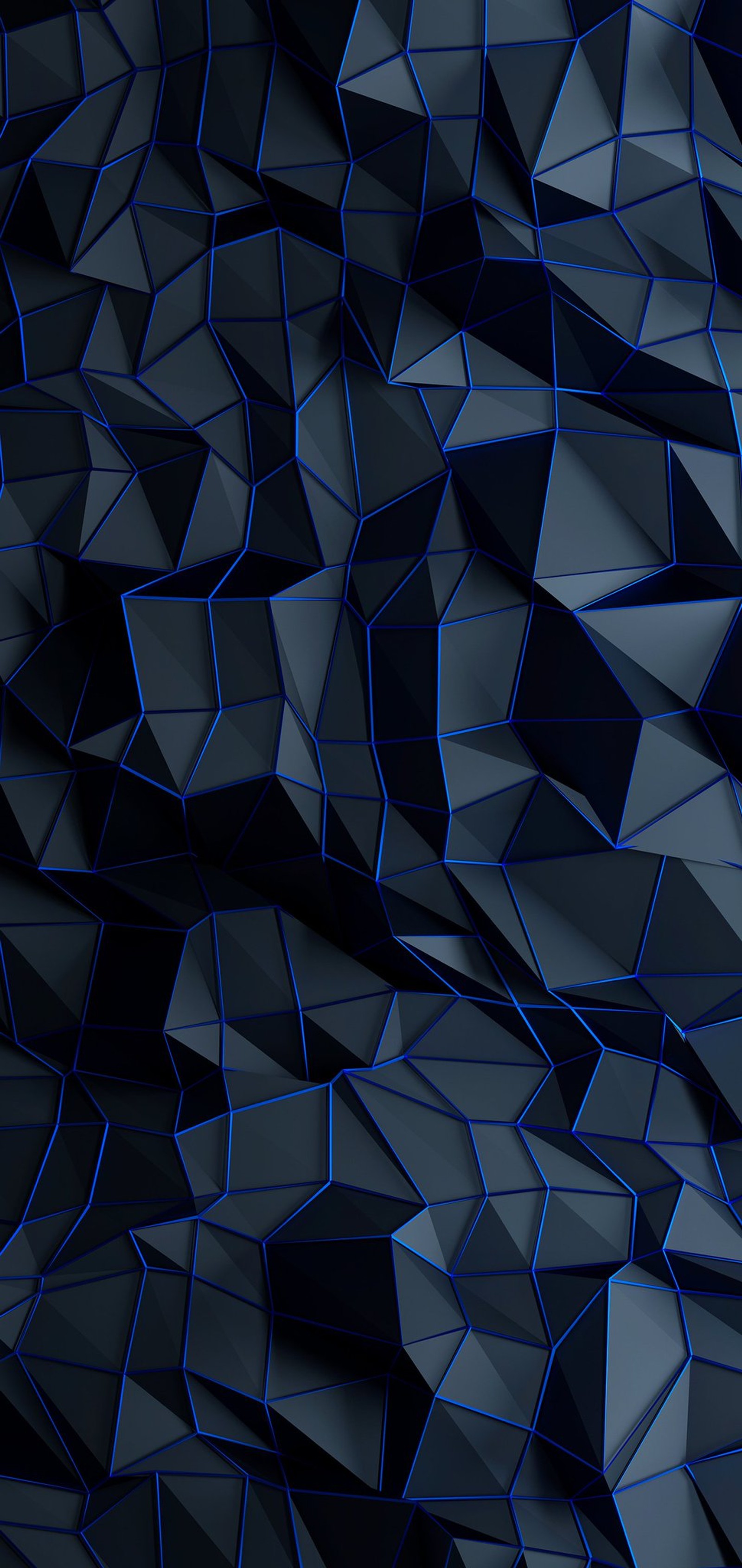 A close up of a black and blue abstract background with a lot of small triangles (apples, ios 14, ios, triangle, art)