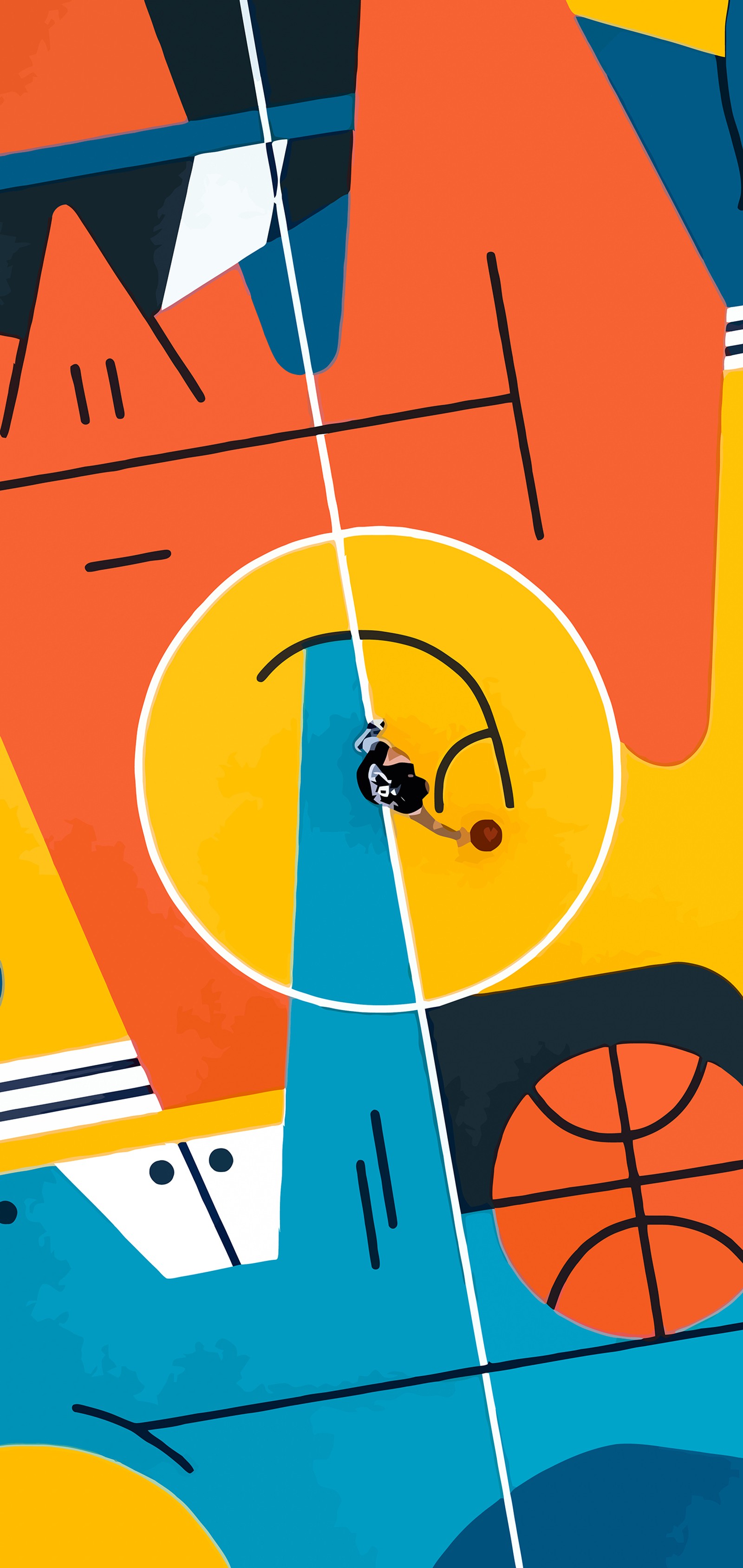 Hay un juego de baloncesto con una pelota de baloncesto en la cancha (artes visuales, diseño gráfico, diseño, símbolo, cartel)