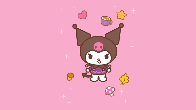 Близкий план кошки с бантом и звездой (санрио, sanrio, куроми, kuromi, пастельно розовый)