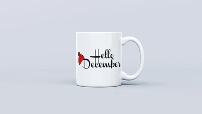 hello december, coffee mugs, white background, navidad, noel