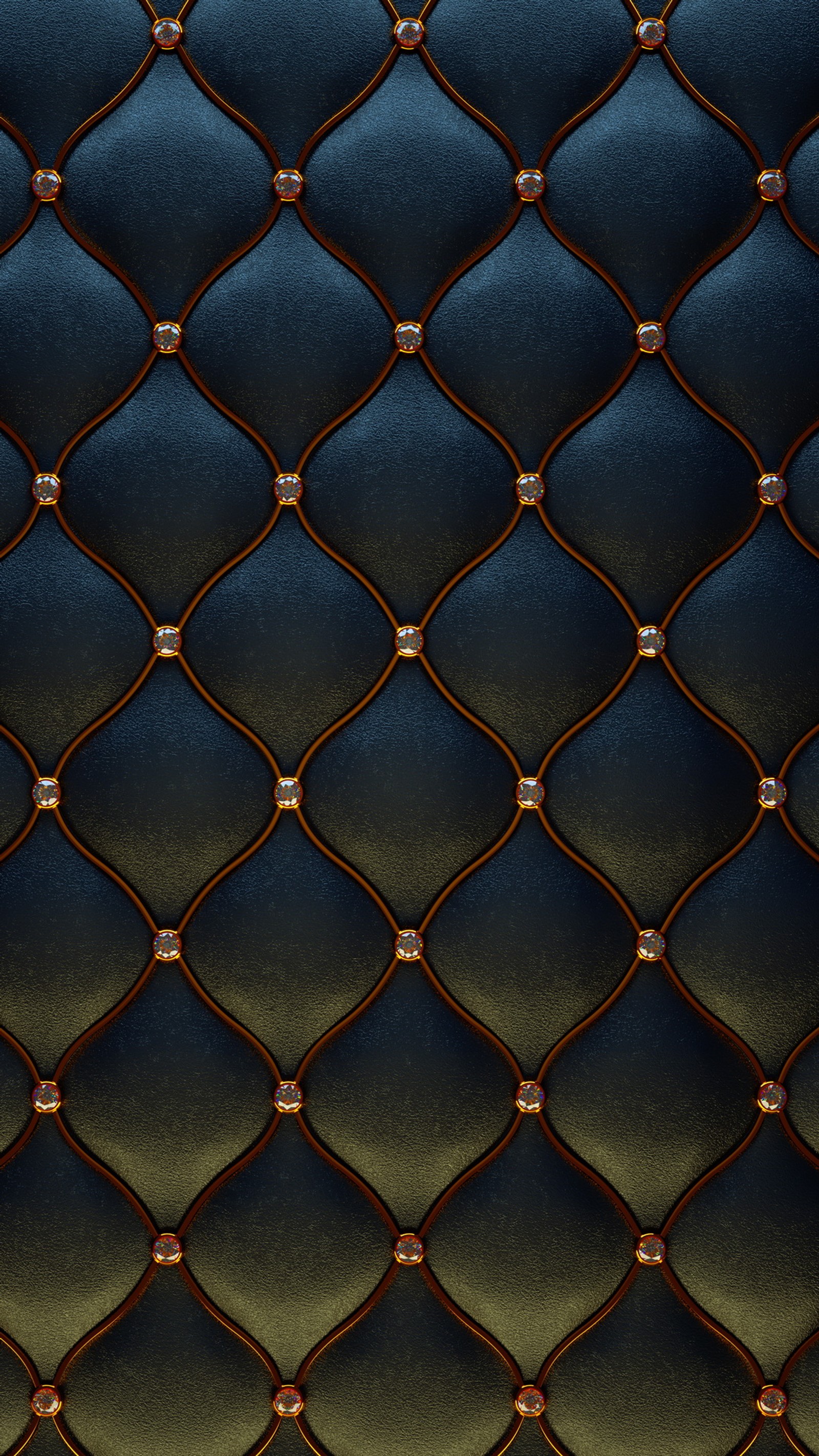 A close up of a blue and gold upholstered leather background (abstract, blue, design, fabric, gold)