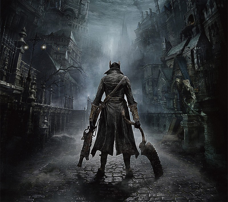 Арафед изображение человека в плаще, идущего по темному переулку (bloodborne, coverart)