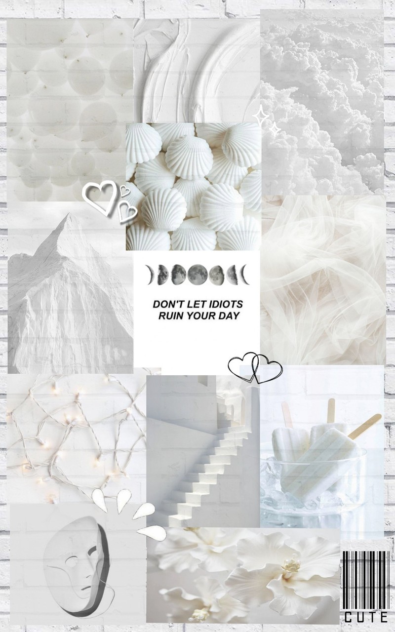 A close up of a collage of white and white items (aesthetic, cool, edit, relax, soft)