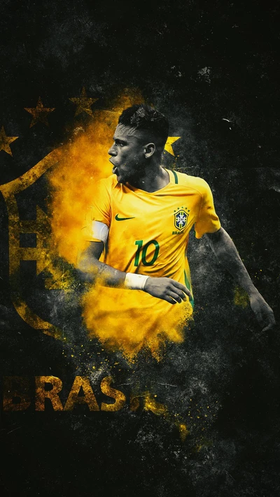 Neymar Jr. en acción, representando a Brasil en una exhibición dinámica y vibrante de deporte.