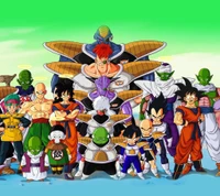 Personagens de Dragon Ball Z unidos em uma pose épica