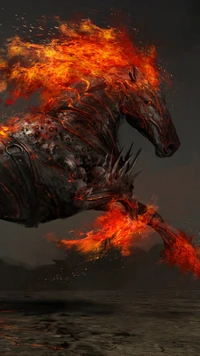 black, fire, flame, horse