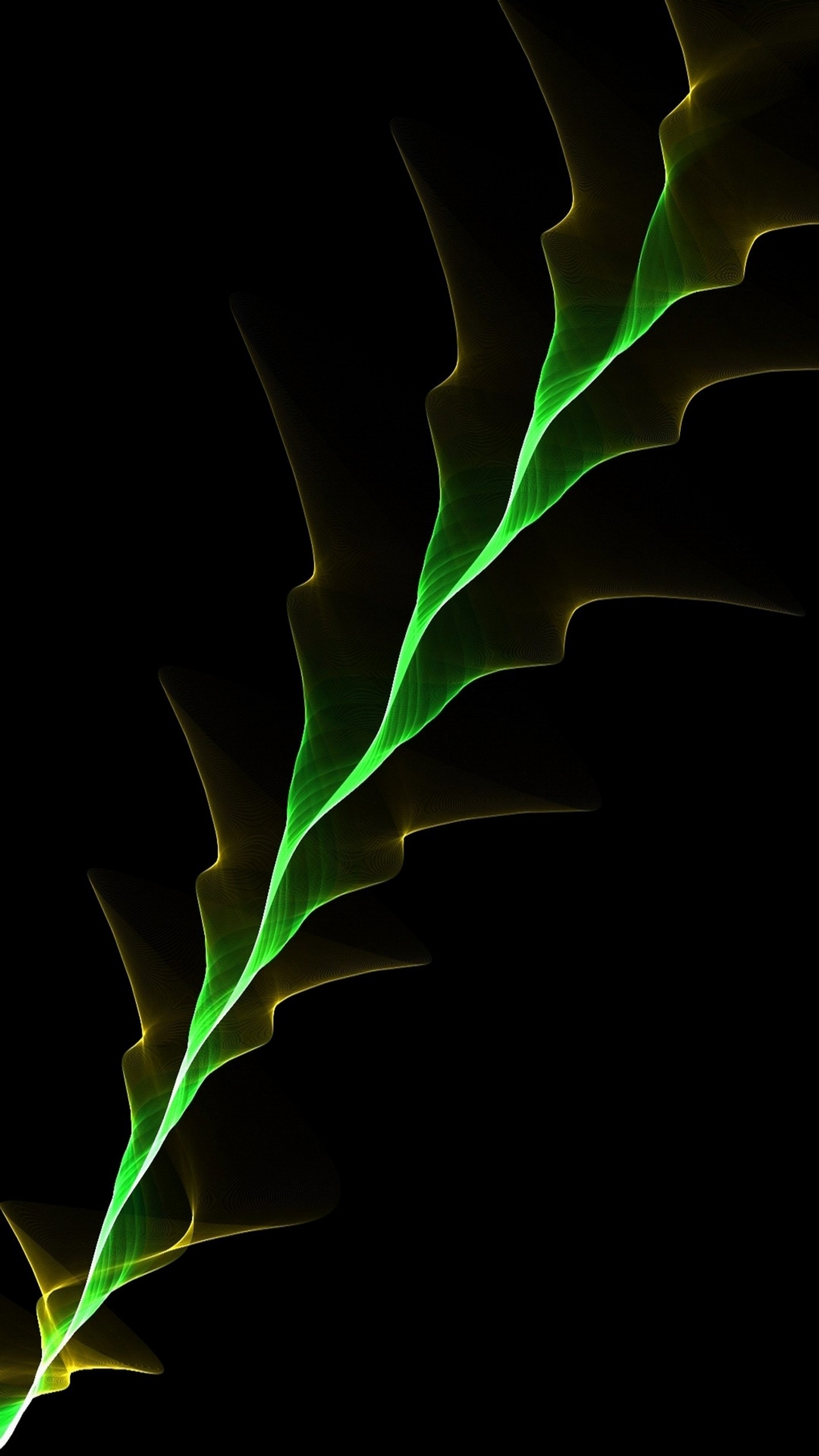 Imagem desfocada de uma planta verde com um fundo preto (abstrato, arte, preto, design, brilho)