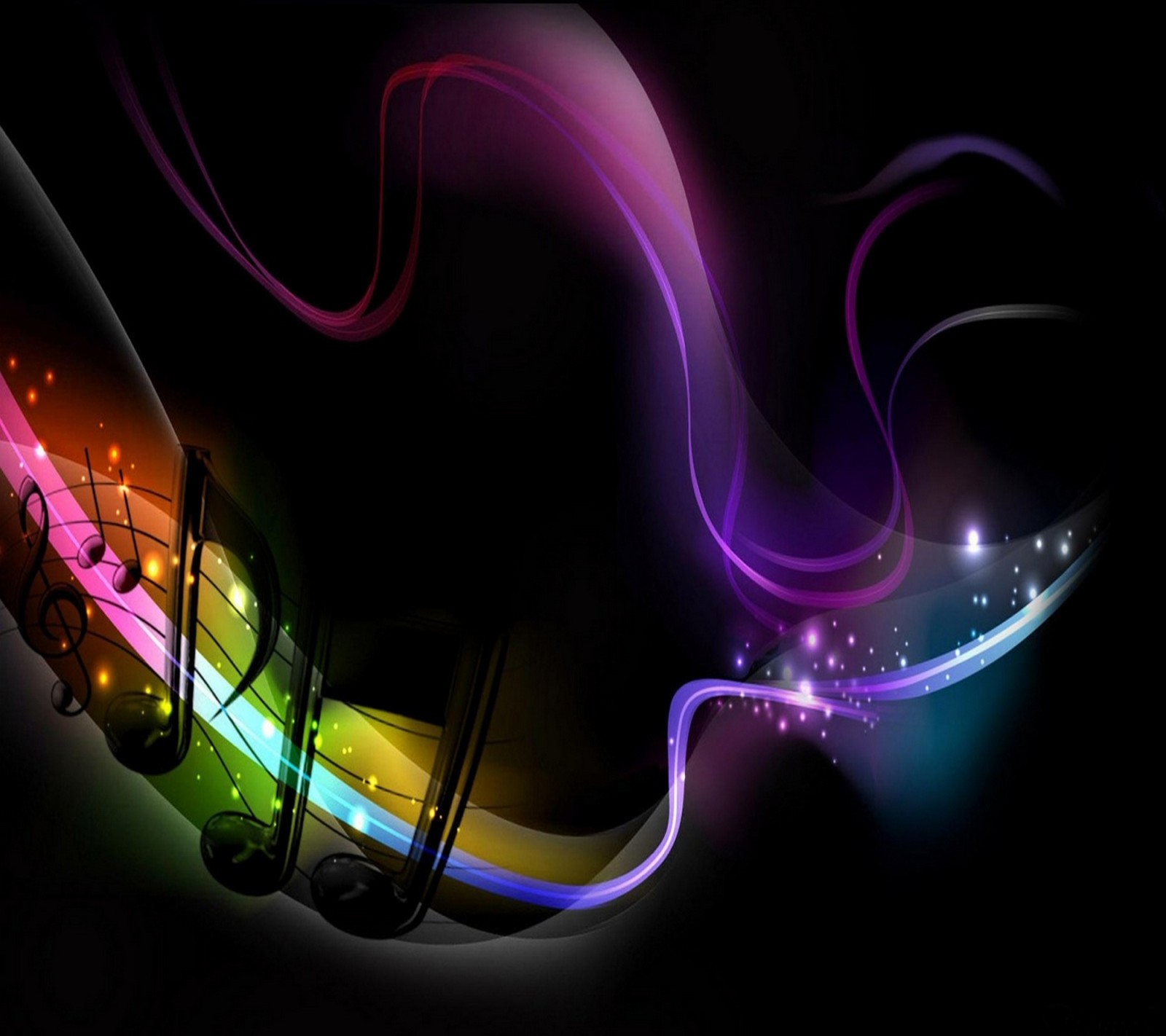 A close up of a musical note with a rainbow swirl (colors, cool, music)