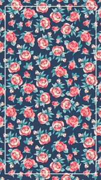 Colorful Floral Pattern with Roses on a Dark Background