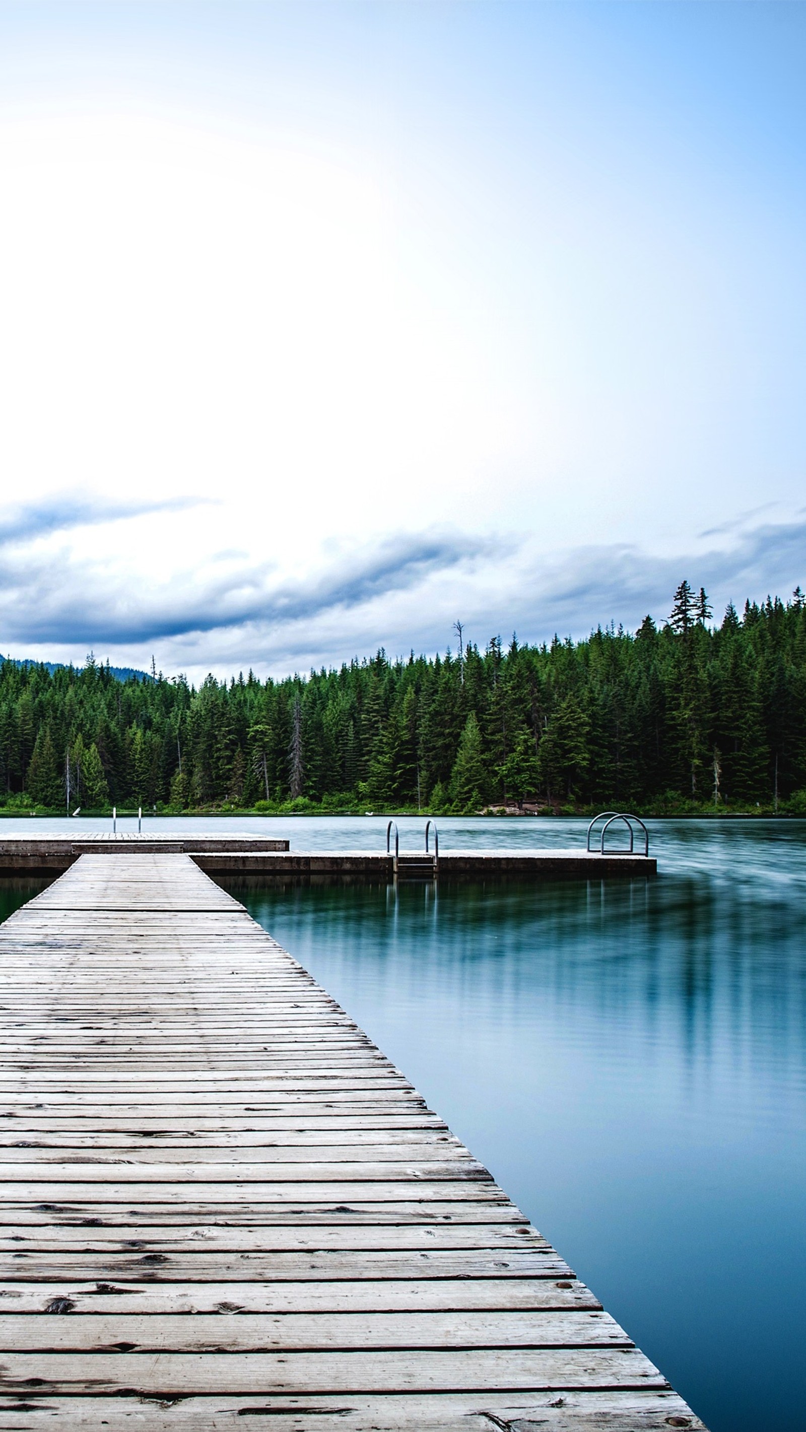 There is a wooden dock that is next to a lake (lake, landscape, nature)