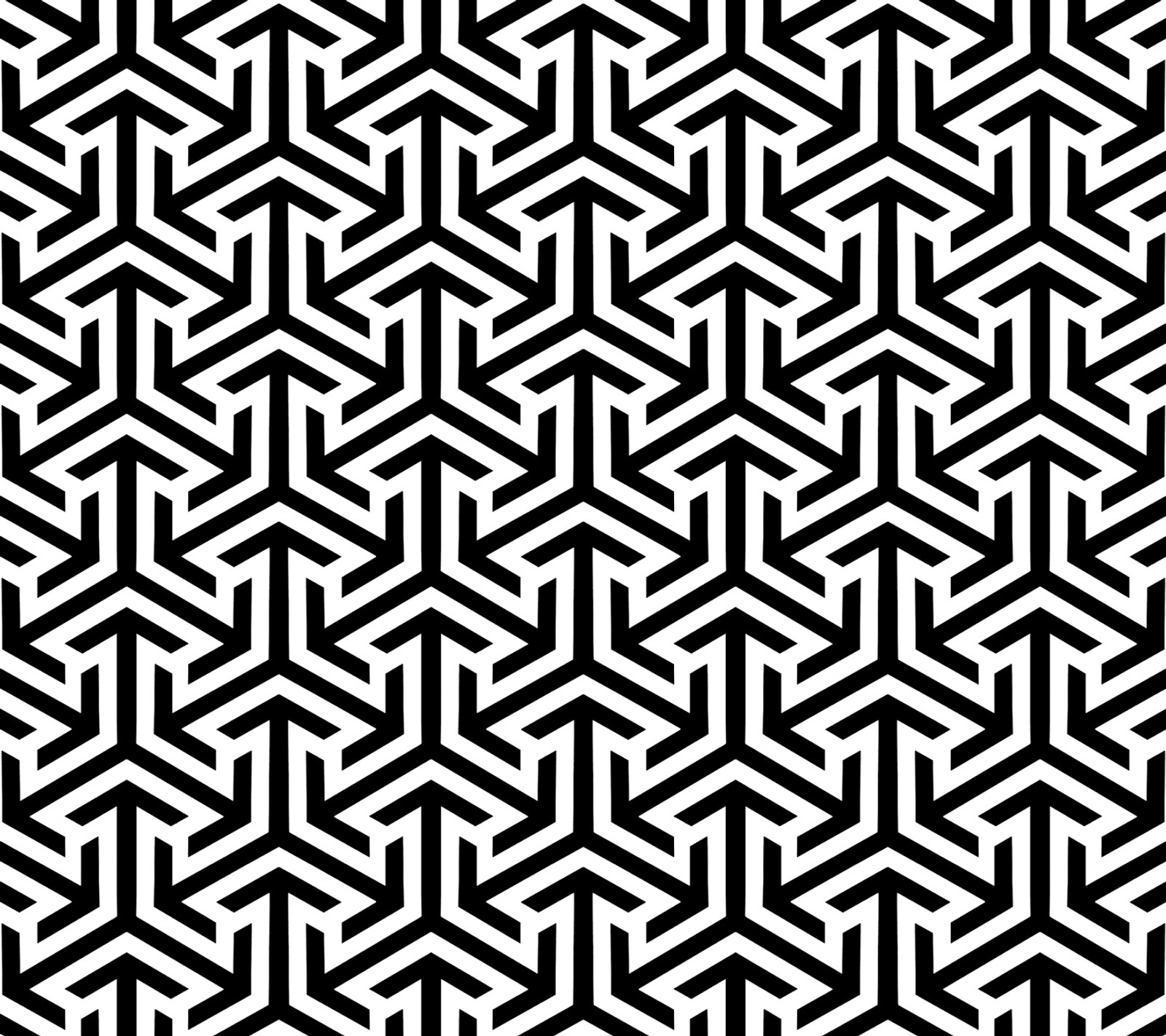 A black and white geometric pattern with a repeating design (abstract, black, design, pattern, white)