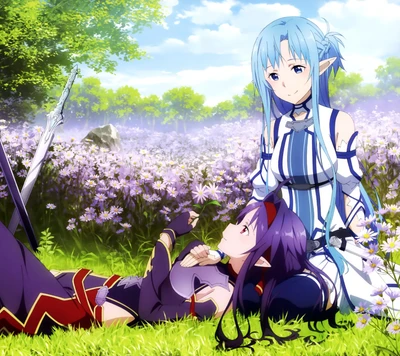 arte, asuna, kirito, en línea, sao