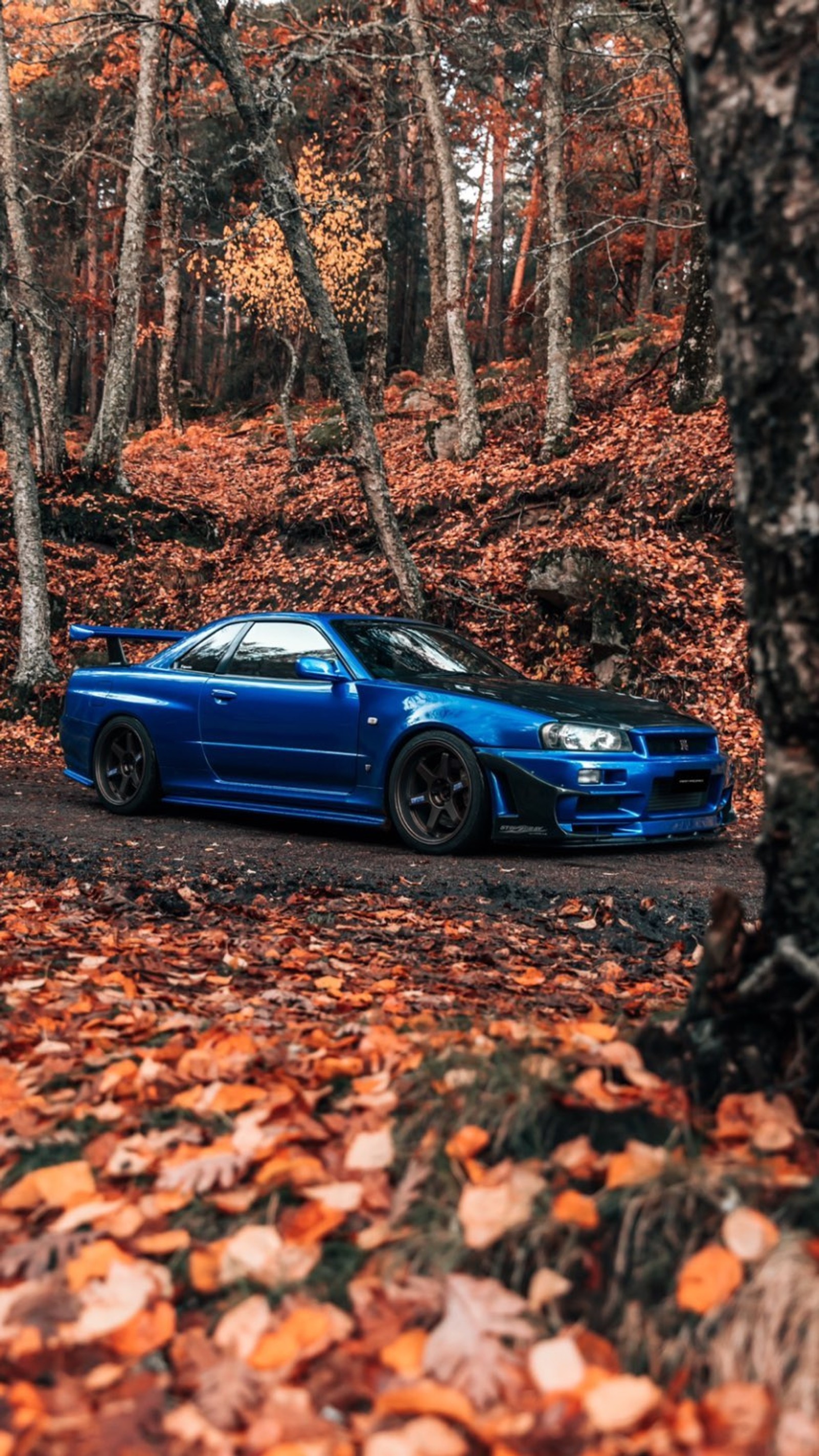 Téléchargez le fond d'écran automne, bleu, voiture, gt r, r34