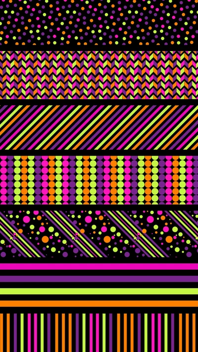 Vibrant Patterns in Neon Colors on Black Background