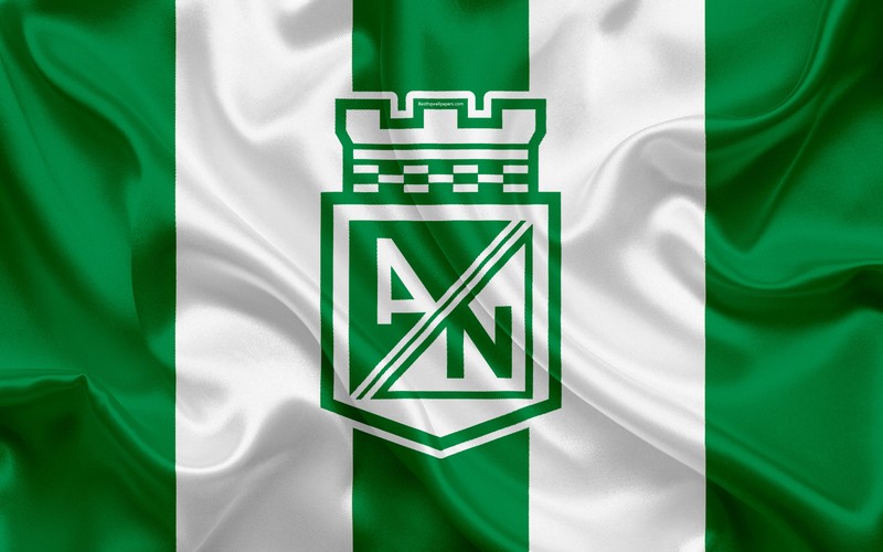 Крупный план зеленого и белого флага с короной сверху (атлетико насьональ, atletico nacional, колумбийский, эмблема, флаг)