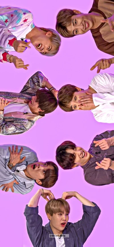 Miembros de BTS en poses y expresiones juguetonas