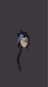 Fanart minimalista de un personaje de League of Legends con un peinado y rasgos faciales distintivos, contra un fondo oscuro.