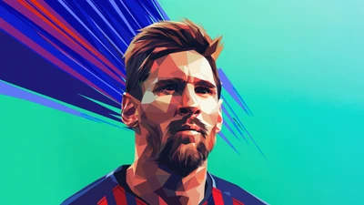 Low Poly Portrait of Lionel Messi in Vibrant Colors