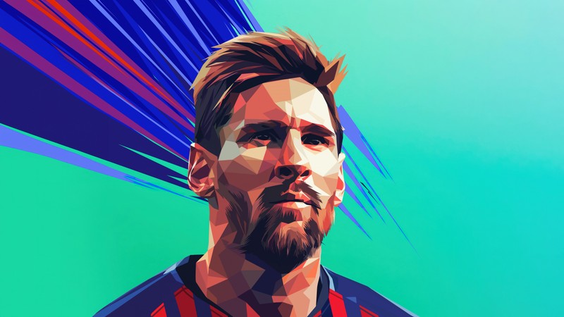 Цифровая картина мужчины с бородой (lionel messi, низкий полигон, портрет, 5k, спорт)