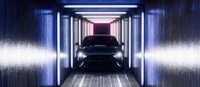 ford mustang, ultrabreit, neonlichter, tunnel, futuristisch