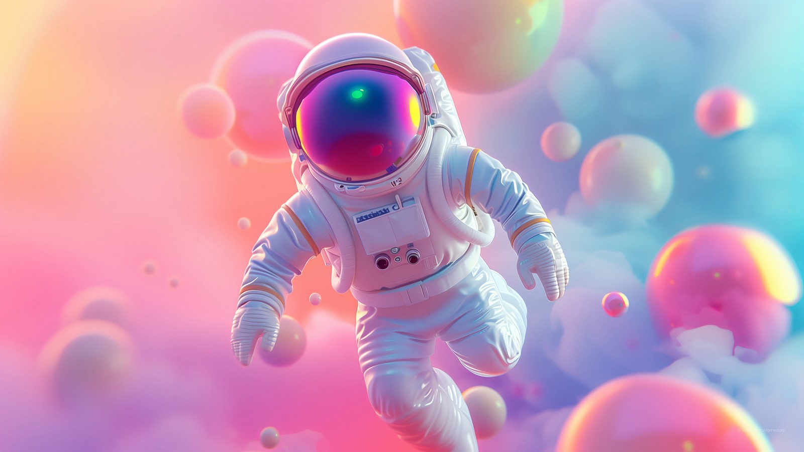 An astronaut floating in the air with a colorful background (astronaut, digital art)