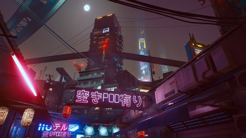 Неоновая вывеска с надписью "ночной город" в городе (киберпанк, cyberpunk 2077, киберпанк 2020, cyberpunk 2020, свет)