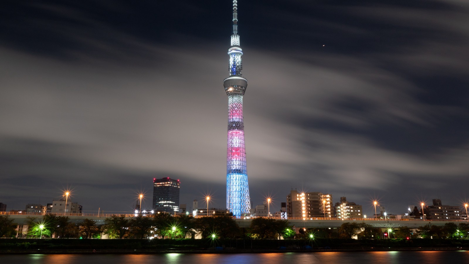 Lade tokyo tower, turm, nacht, wahrzeichen, stadt Hintergrund herunter