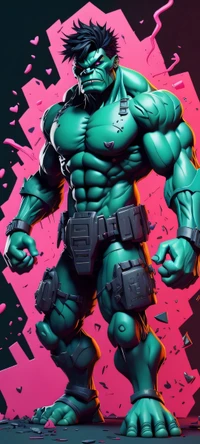 Figura de acción de Hulk dinámica contra un fondo magenta vibrante