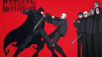 Batman se enfrenta a villanos en un enfrentamiento dinámico