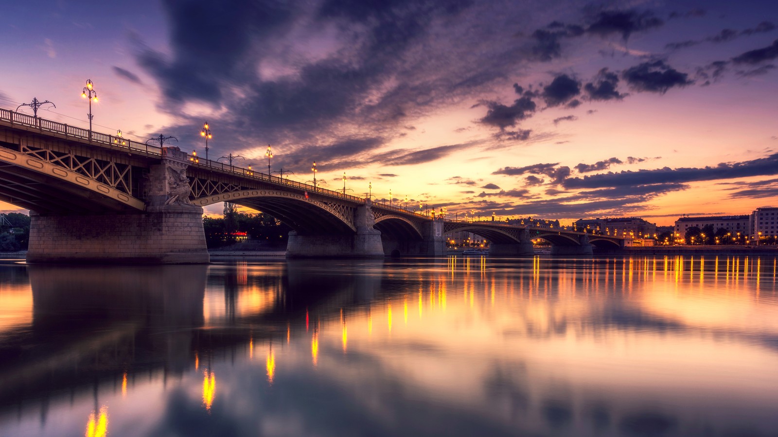 margaret bridge, budapest, hungary, night, sunset wallpaper