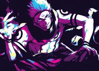 Schlagender Sukuna: Ein lebendiges Pop-Art-Tribut an Jujutsu Kaisen