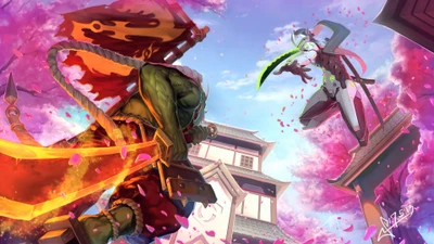 Genji vs. Hanzo: Un impresionante choque entre cerezos en flor en el arte de Overwatch