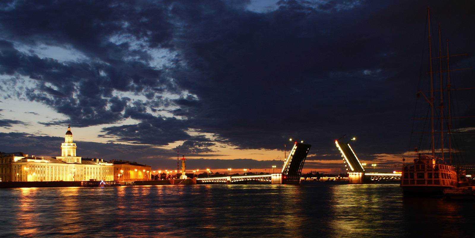 Скачать обои санкт петербург, saint petersburg, ночь, достопримечательность, река