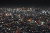 Paysage urbain nocturne vibrant avec skyline illuminé et architecture urbaine